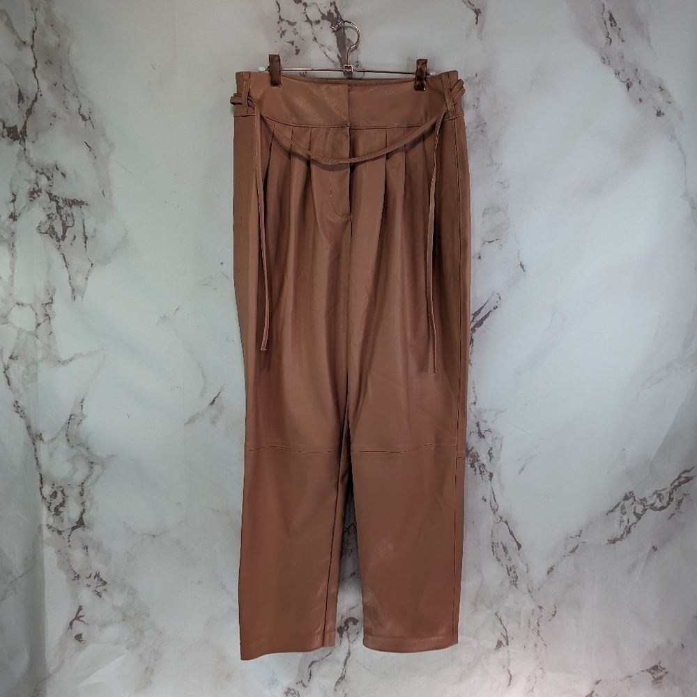 Blank NYC Pants Womens 29 Pink Faux Vegan Leather High Rise Straight Tie Pleated